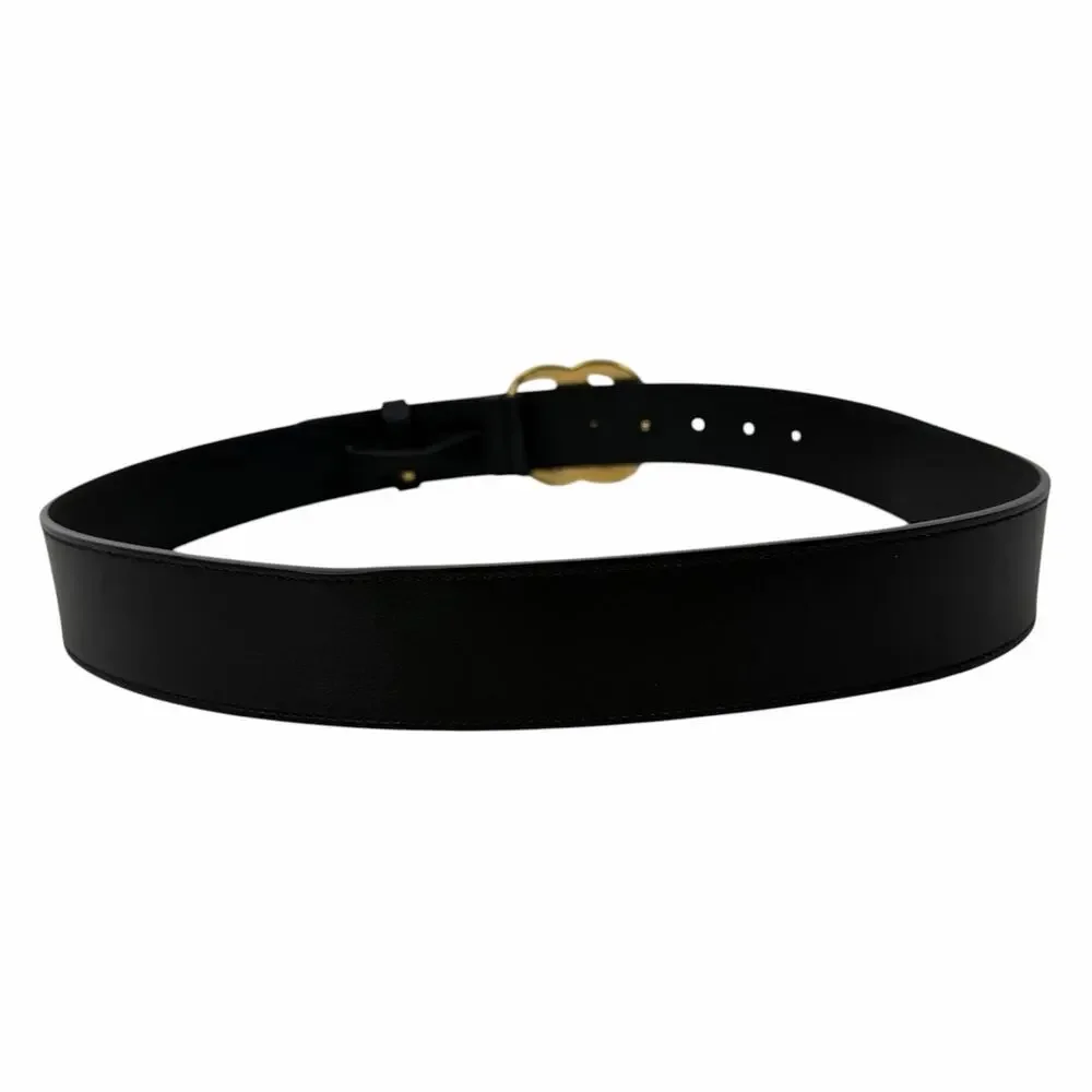 Gucci GG Logo Marmont Wide Leather Belt Black Gold Buckle Size 90/36